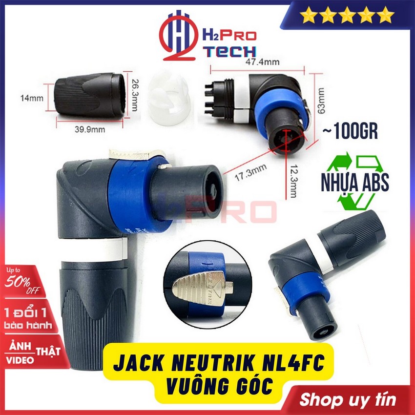 Jack loa speakon neutrik nl4fc cao cấp 4 lõi, jack cắm loa neutrik bẻ góc vuông, kết nối chắc chắn-h2pro tech