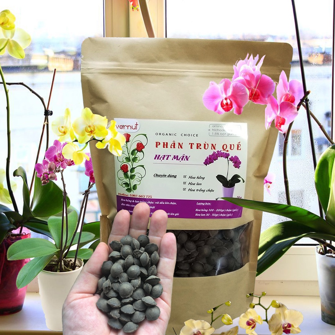 Phân hữu cơ Trùn quế viên nén HẠT MẬN Venut 1kg an toàn hiệu quả, trùn quế viên nén trùn quế bón lan