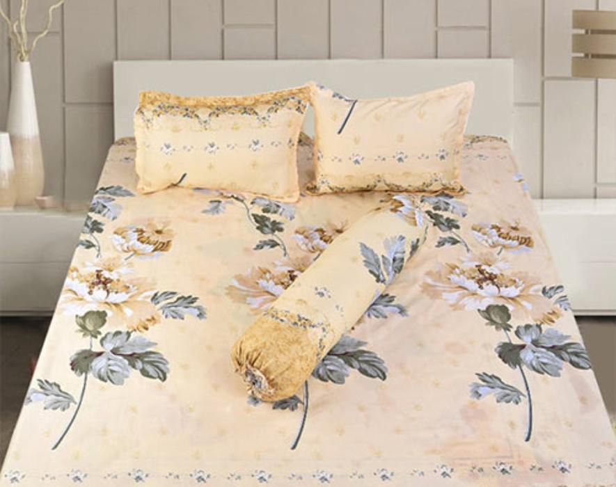 (FreeShip MAX) Bộ Ga Kèm 2 áo gối (Tặng Kèm Áo Gối Ôm) Màu Cúc Vàng