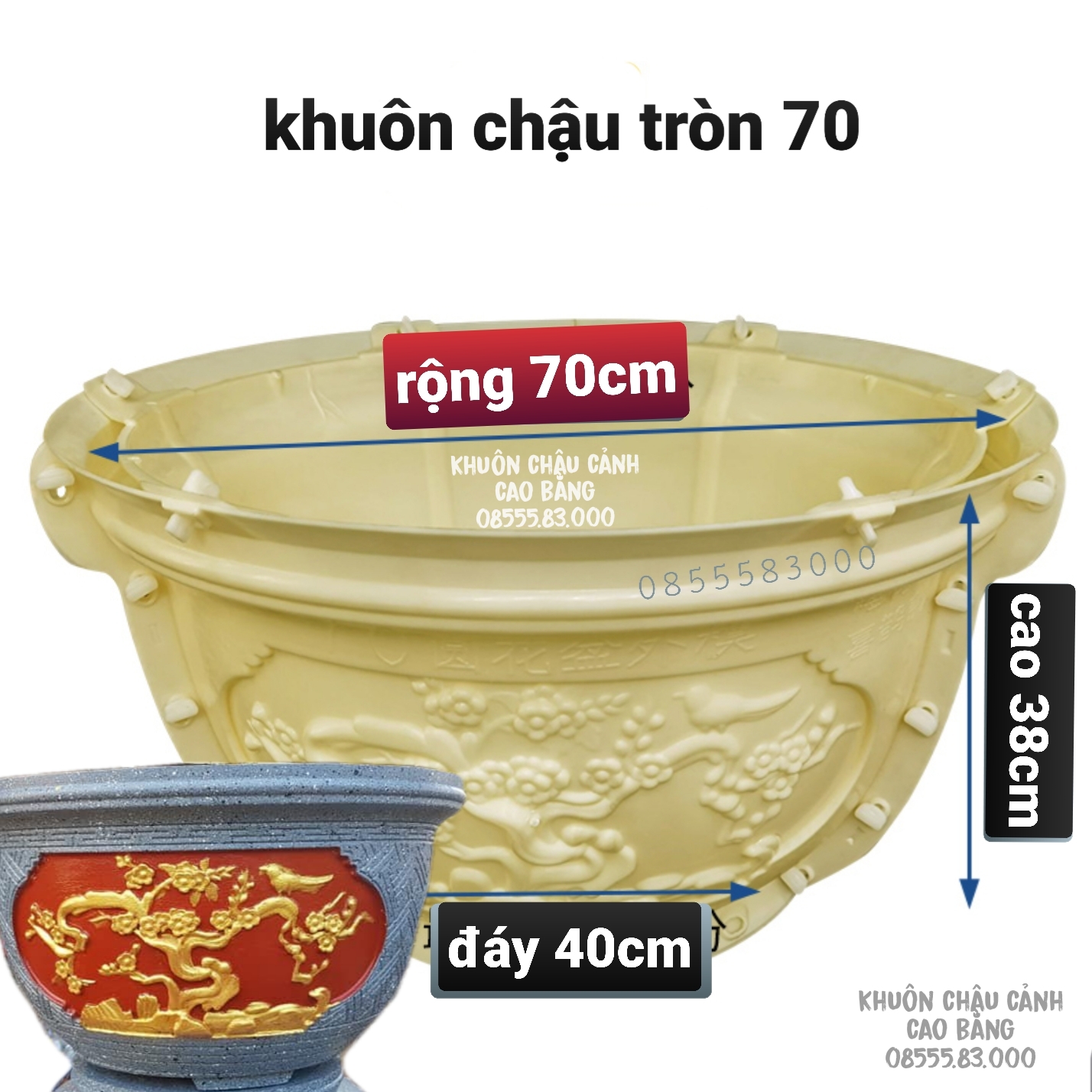 Khuôn đúc chậu cảnh tròn 70 Cúc Tùng Đào khuôn chậu không chân đôn