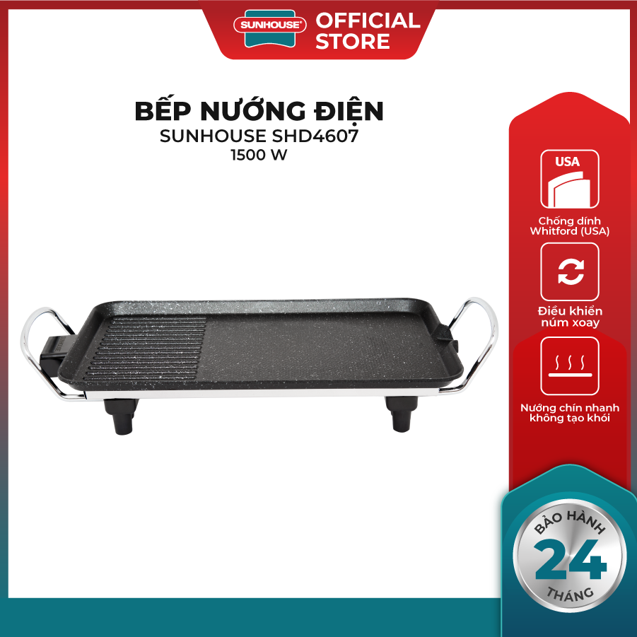 [BLACK FRIDAY GIẢM SỐC] Bếp nướng điện  Sunhouse SHD4607 - Chống dính Whitford 2 lớp Bền Bỉ - Nướng nhanh -  Tiết kiệm điện - Bảo Hành 12 Tháng