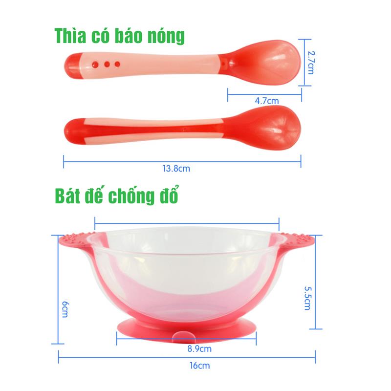Bát ăn dặm kèm thìa báo nóng cho bé