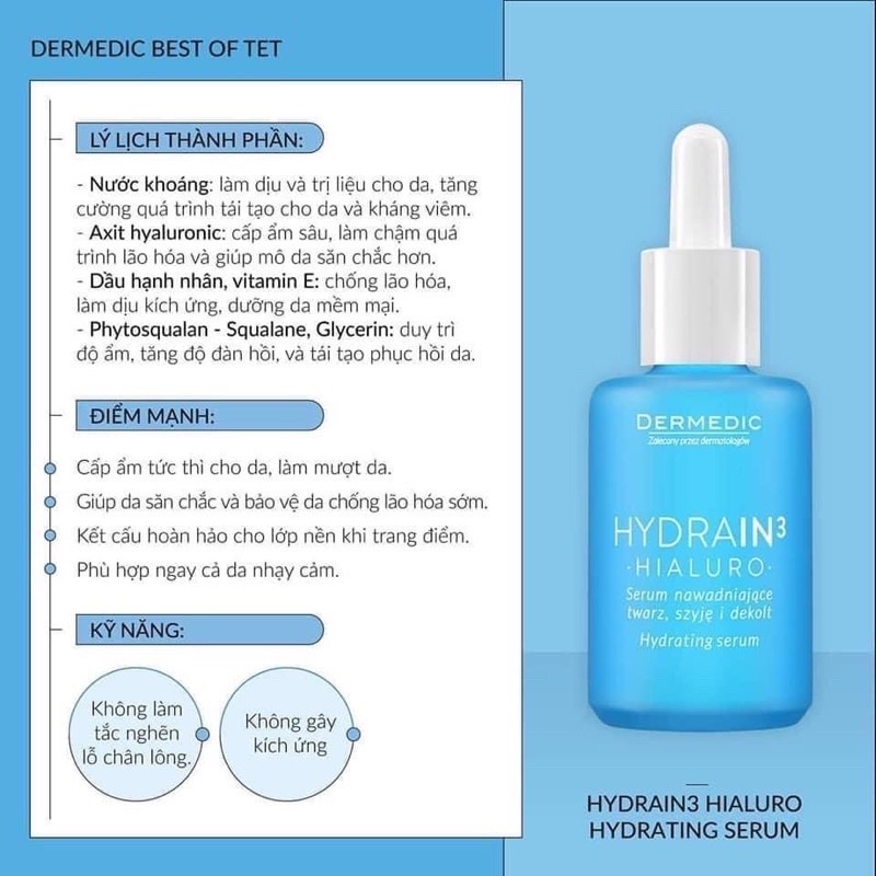 Tinh chất serum hydrain3 hialuro hydrating Dermedic