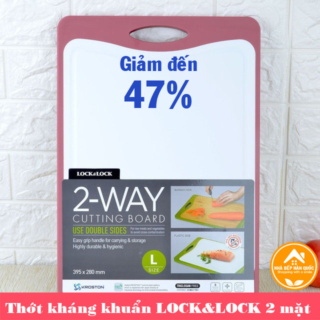 Dụng cụ nhà bếp, thớt kháng khuẩn 2 mặt nhựa và gỗ Lock&lock CSC304P & CSC304DG size L [Chính hãng]