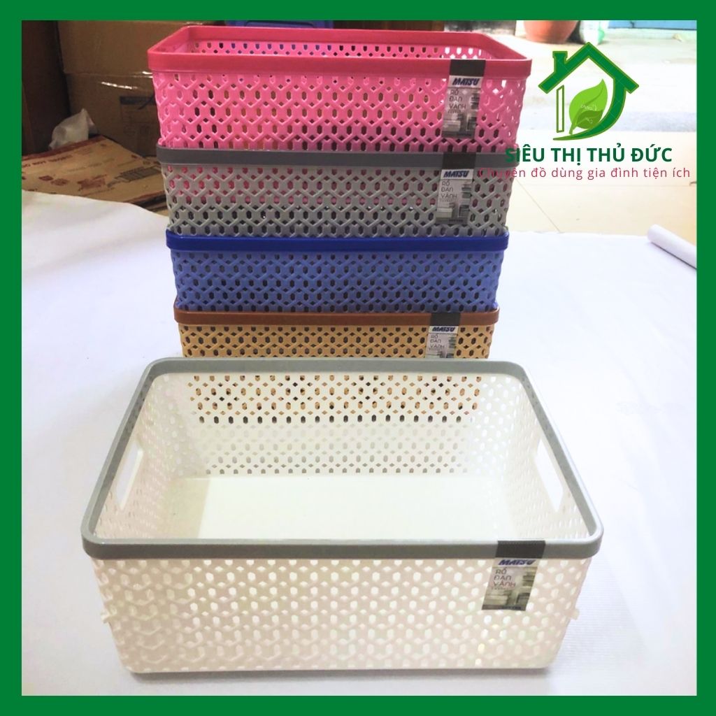 Rổ đan vành trung nhựa duy tân 37x26x16cm - rổ nhựa đan mây có tay cầm tiện lợi