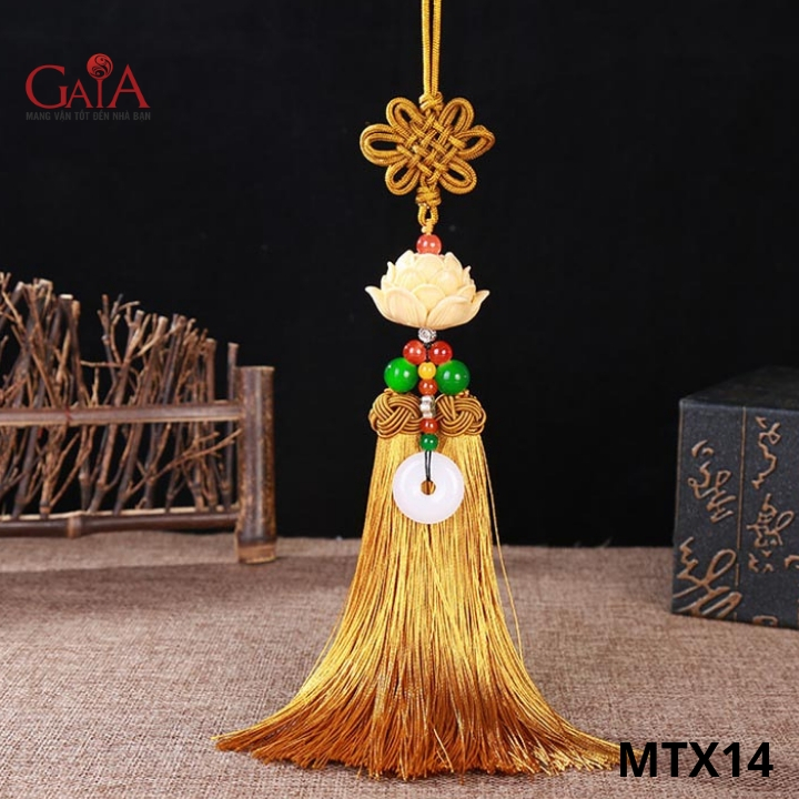 Khánh treo xe hình bông sen gắn đồng điếu may mắn màu vàng đậm MTX-14