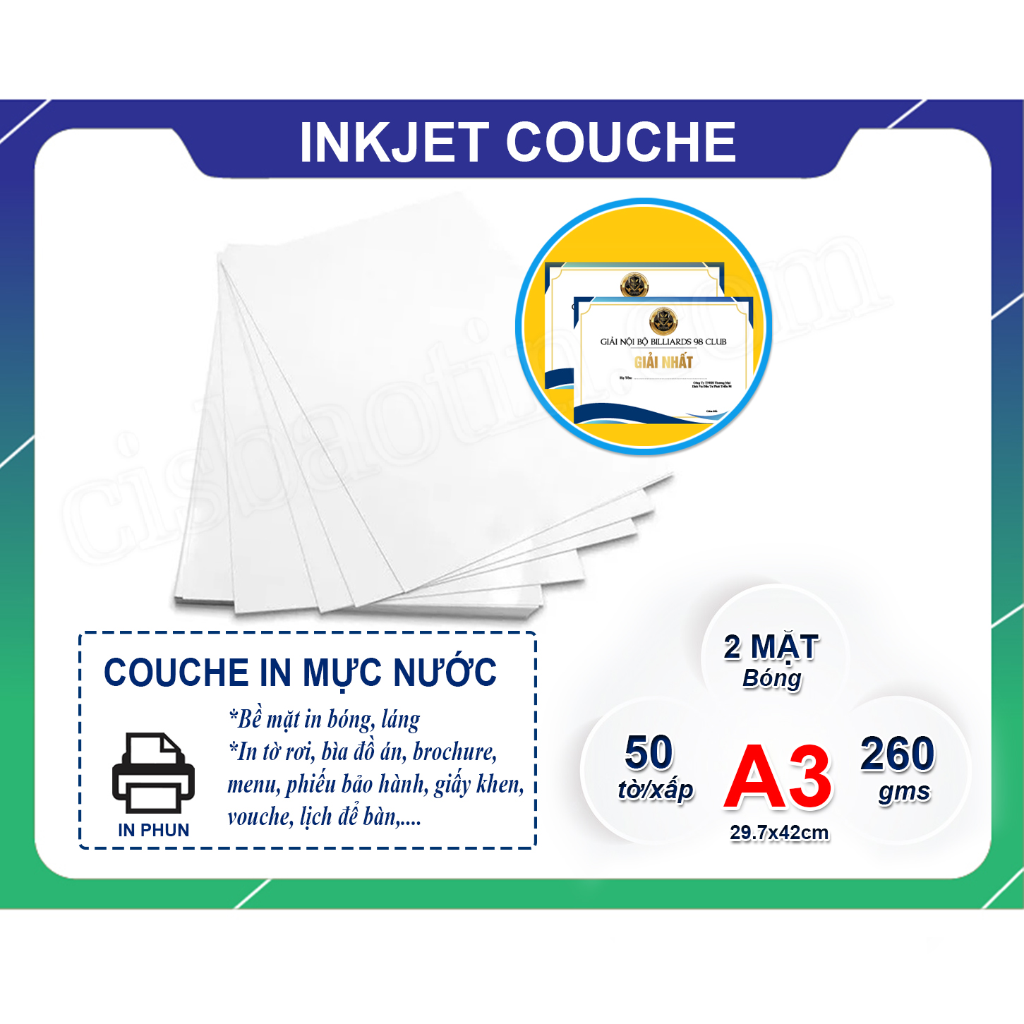 Giấy inkjet couche bóng in mực nước a3- xấp 50 tờ