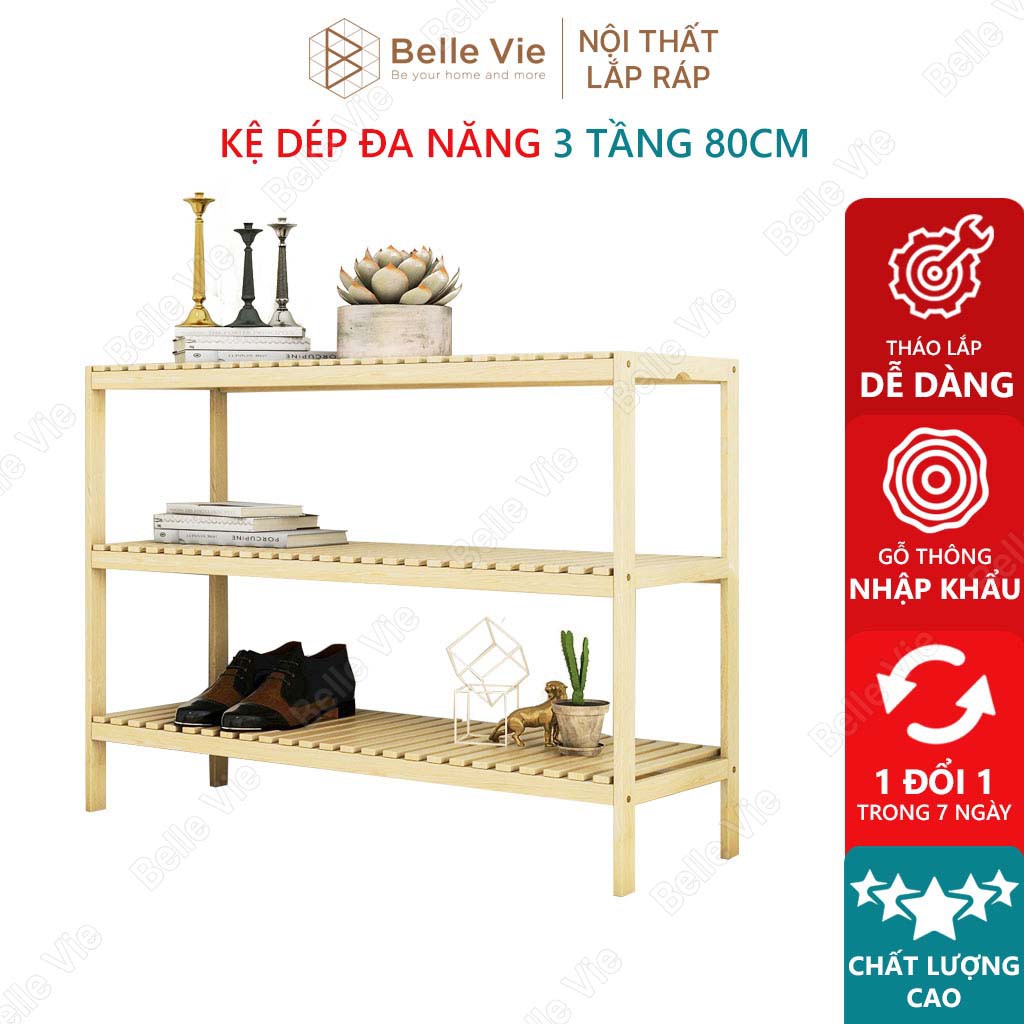 Kệ để giày 3 tầng x 80cm bellevie kệ gỗ trang trí decor đơn giản hiện đại kt 80cm x 26cm x 63cm
