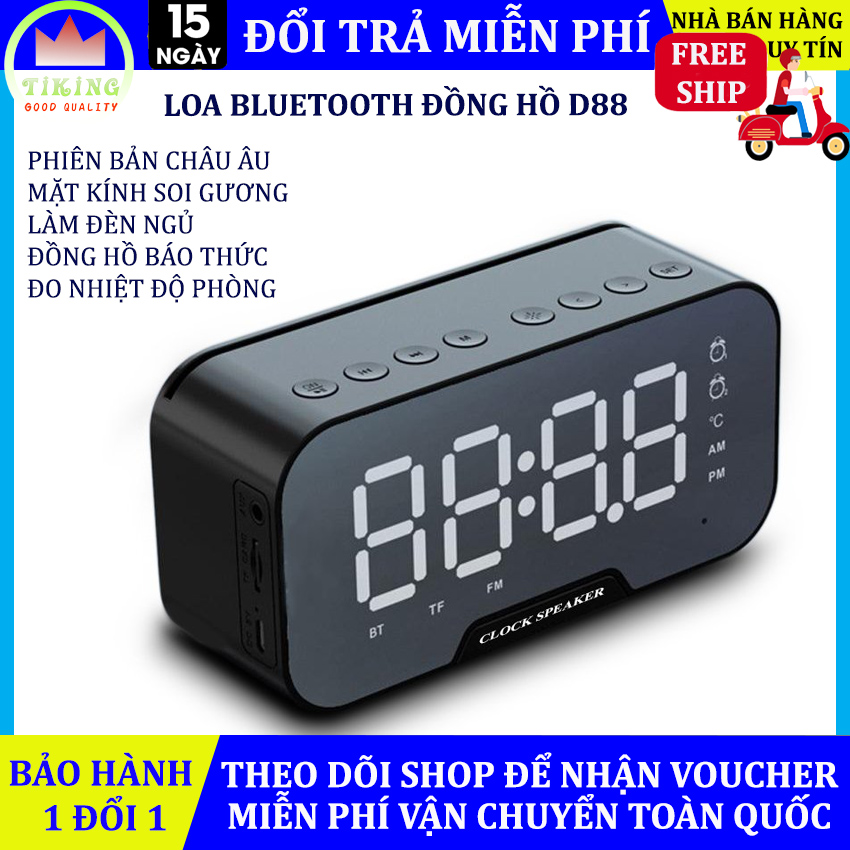Loa bluetooth đồng hồ Clock Speaker D88, loa không dây mini nghe nhạc giá rẻ 3 trong 1, đồng hồ báo thức, đo nhiệt độ phòng, đèn ngủ, soi gương