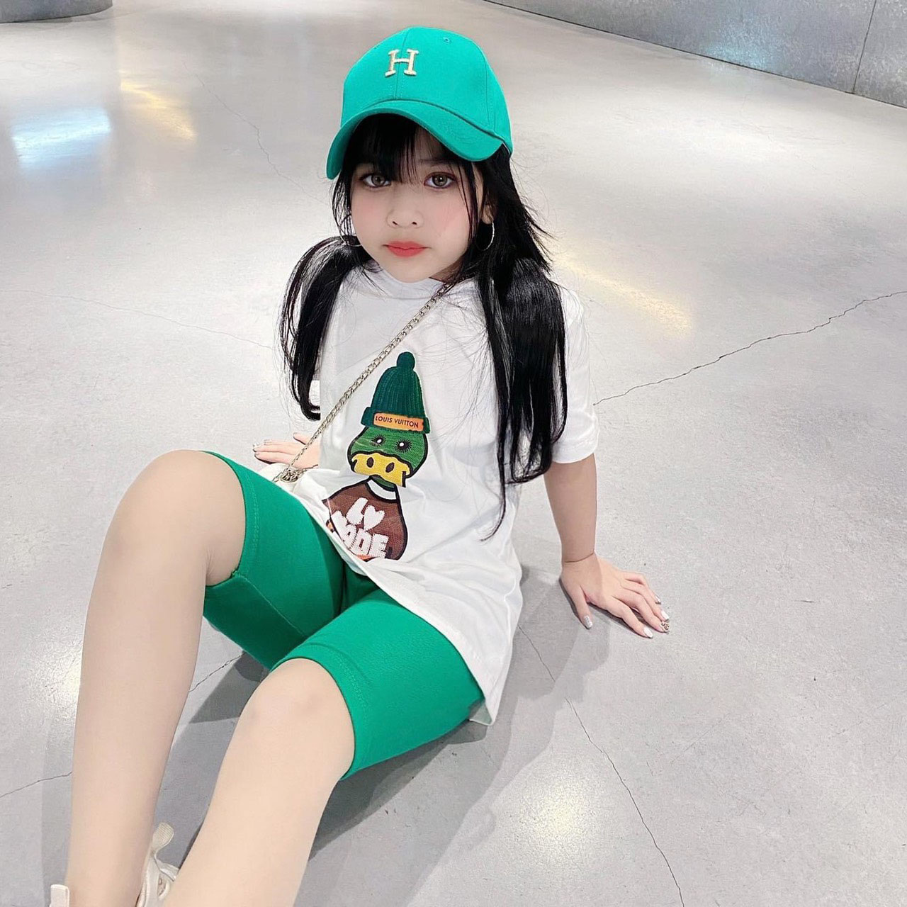 Bộ quần áo cho bé gái, Set Áo phông thụng in hình vịt và quần legging đùi chất thun cotton đủ size (Nhí và đại) cho bé gái, Panda Kids