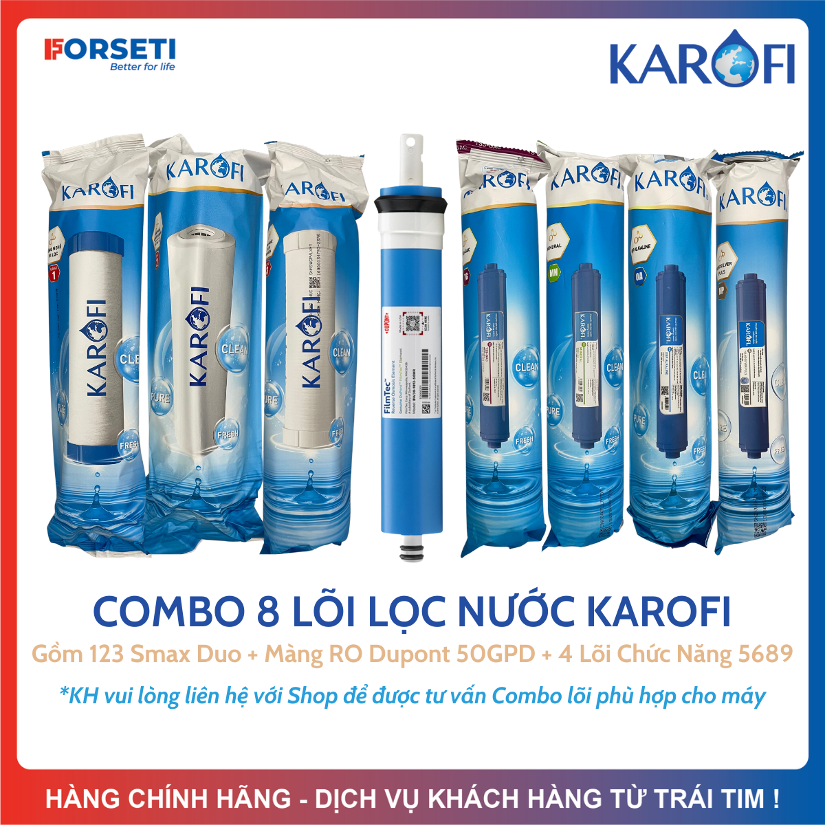 Combo 8 Lõi Lọc Nước KAROFI 123RO5689 Dùng Cho Máy Lọc Nước KAROFI Ksi80-A...