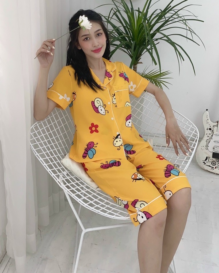 Bộ pijama size m - l - xl lụa thái lửng , quần có túi sâu