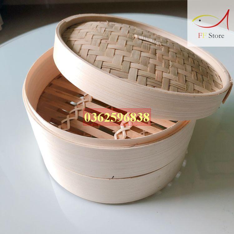 Xửng tre hấp bánh bao, há cảo, dimsum, rau củ 2 tầng có nhều cỡ 15,20 cm