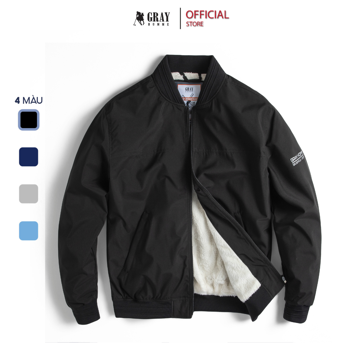 Áo khoác nam bomber lót lông siêu cản gió GRAYHOMME 2 lớp lót lông cừu siêu ấm (CU4006)