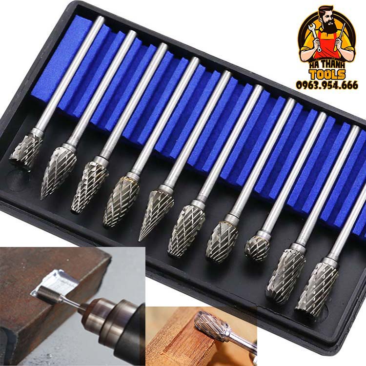 BỘ 10 MŨI MÀI KHẮC LÀM LŨA GỖ, KIM LOẠI BẰNG THÉP HỢP KIM VONFRAM