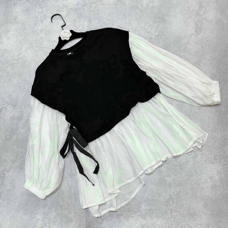 Áo thun babydoll phối đen trắng dễ thương bh12 / áo babydoll phối thun đen cực xinh