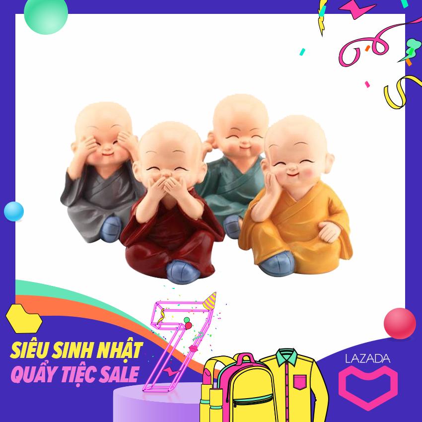 Bộ 4 Tượng Chú Tiểu Tứ Không Vui Vẻ - Không Nghe - Không Nói - Không Nhìn - Tâm Không Động, Làm Quà Tặng, Trang Trí Không Gian.