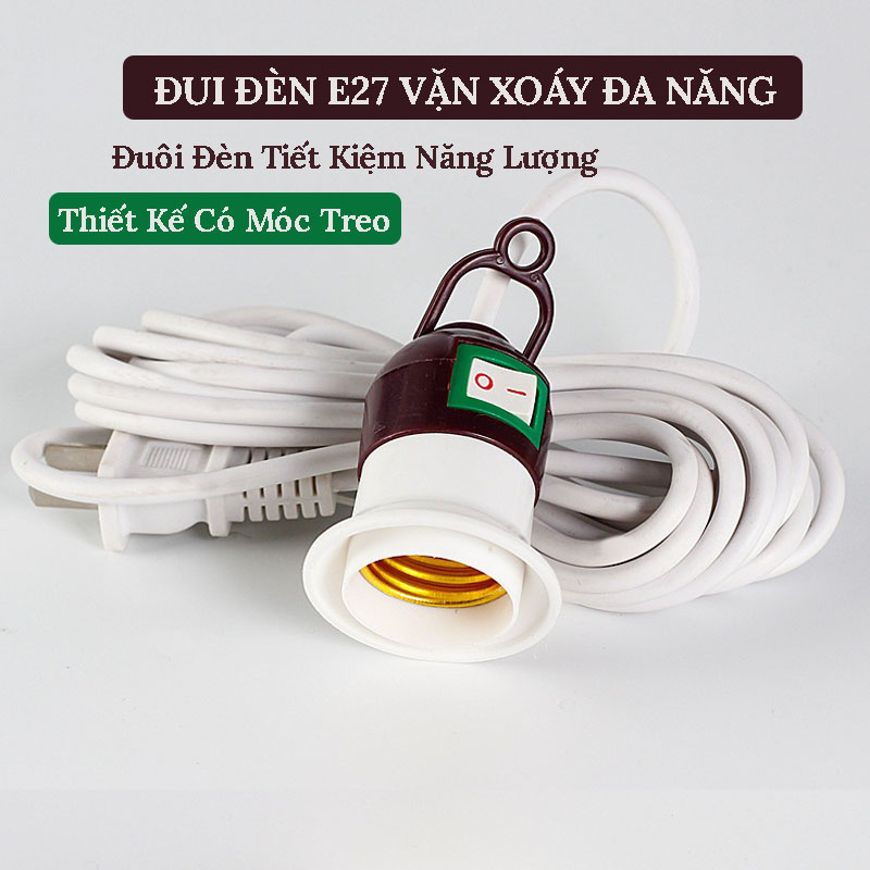Đui đèn e27, chuôi đèn e27 vặn xoáy, có công tắc, liền phích cắm dây dài 3m/5m sonhouse