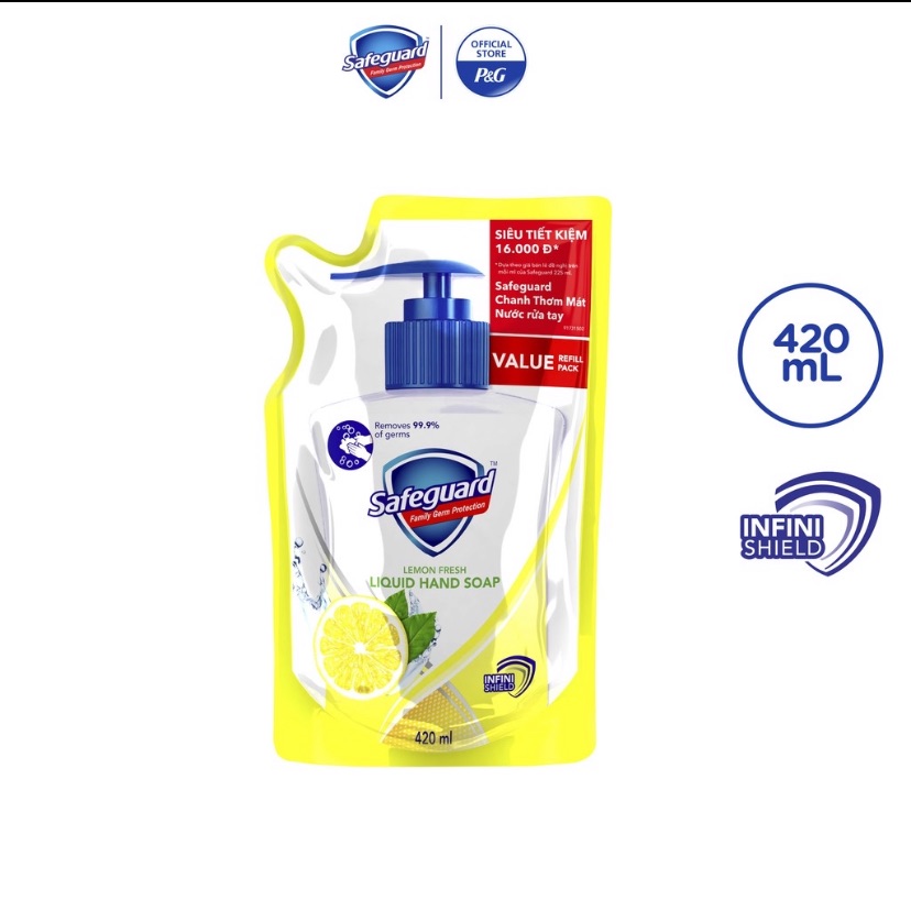 [HCM]Nước rửa tay Safeguard bảo vệ khỏi vi khuẩn 420ml dạng túi