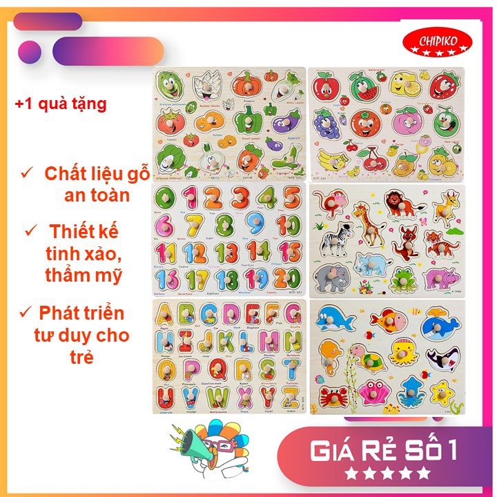 Combo 6 (trái cây, rau củ, chữ in hoa, số 1-20, thú rừng, thú biển)