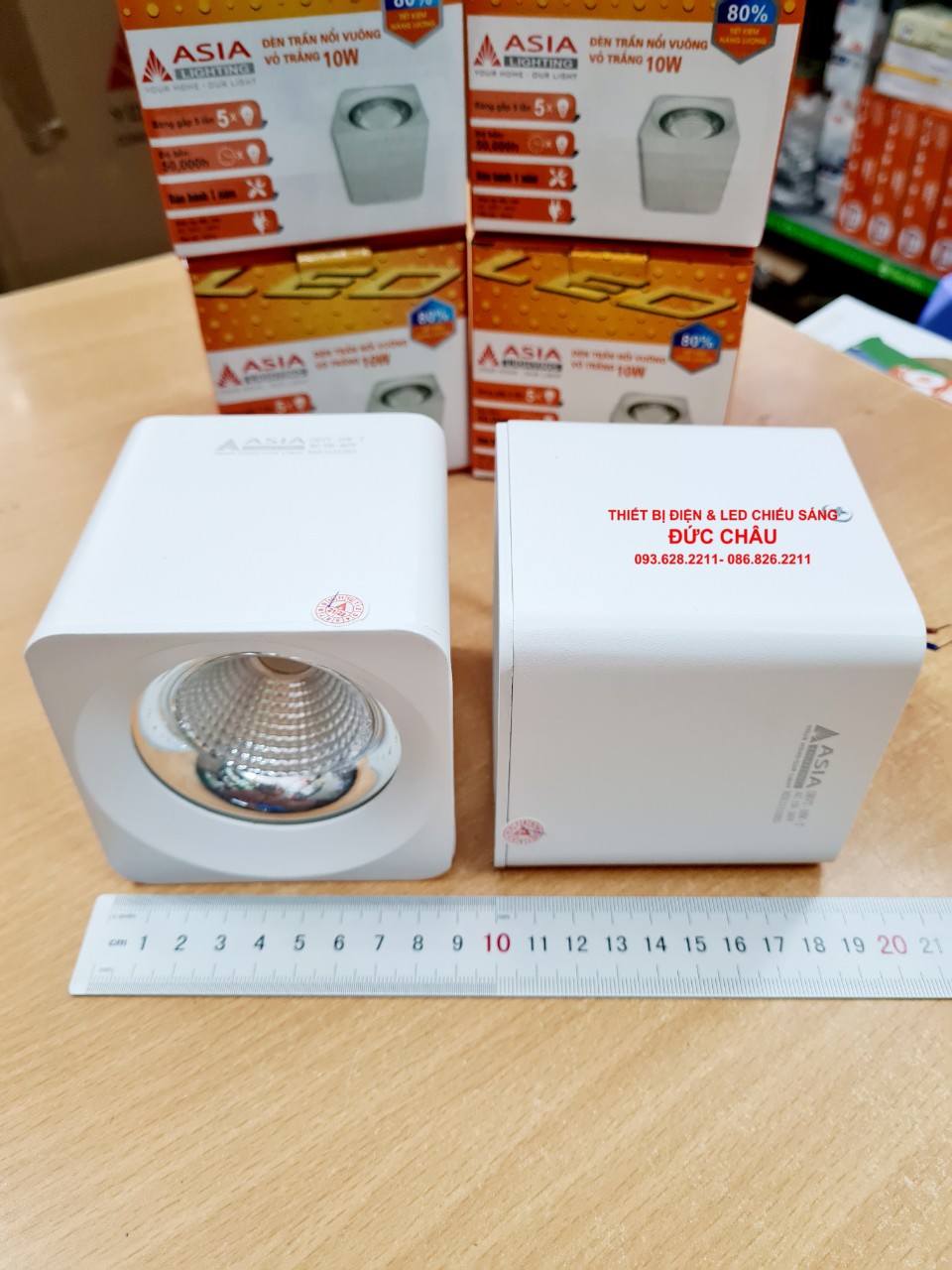 Đèn led ống bơ Vuông Asia 10W vỏ Trắng-Đen cam kết hàng chính hãng có bảo hành