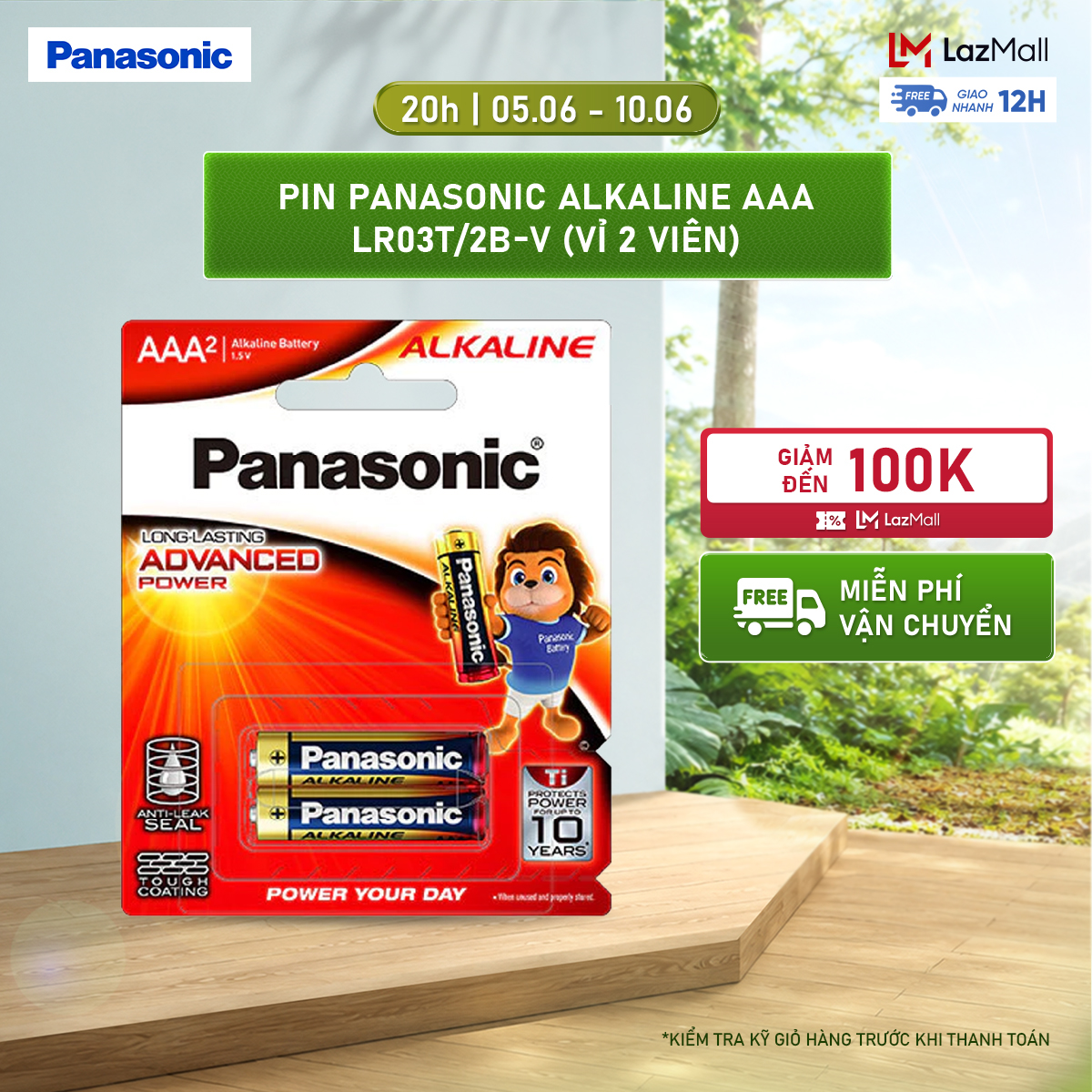 Vỉ 2 viên Pin Panasonic Alkaline AAA LR03T/2B-V – Hàng Chính Hãng