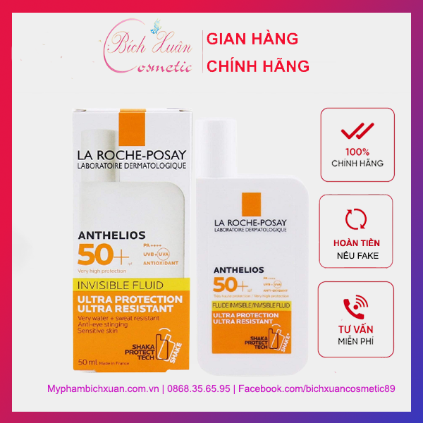 Kem Chống Nắng Dạng Sữa Không Nhờn Rít Cho Da Nhạy Cảm La Roche-Posay Anthelios Invisible Fluid SPF50+ 50ml
