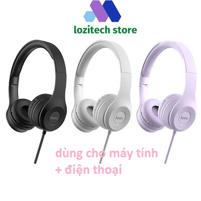 Tai nghe chụp tai hoco w21 tai nghe máy tính 3 màu tím - đen - xám chính hãng cho máy tính và điện thoại kute