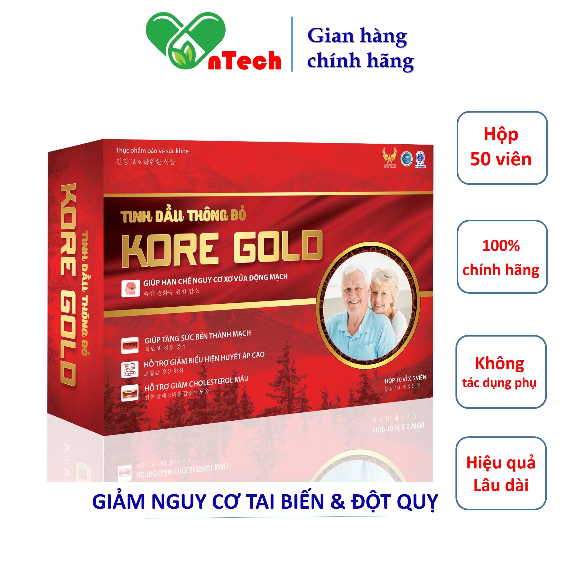 Tnh dầu thông đỏ GOLDWINGS KORE GOLD giảm cholesterol máu hạn chế nguy cơ xơ vữa động mạch điều hóa huyết áp giảm nguy cơ tai biến 50 viên