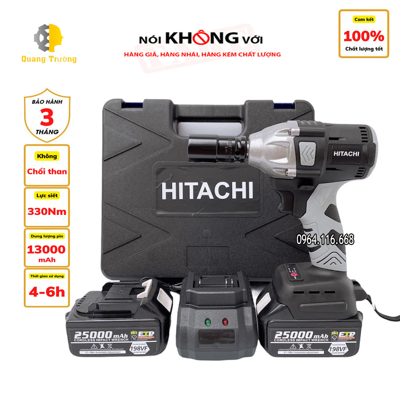 Máy Siết bulong, bắt vit Dùng Pin 198V Hitachi Không Chổi Than