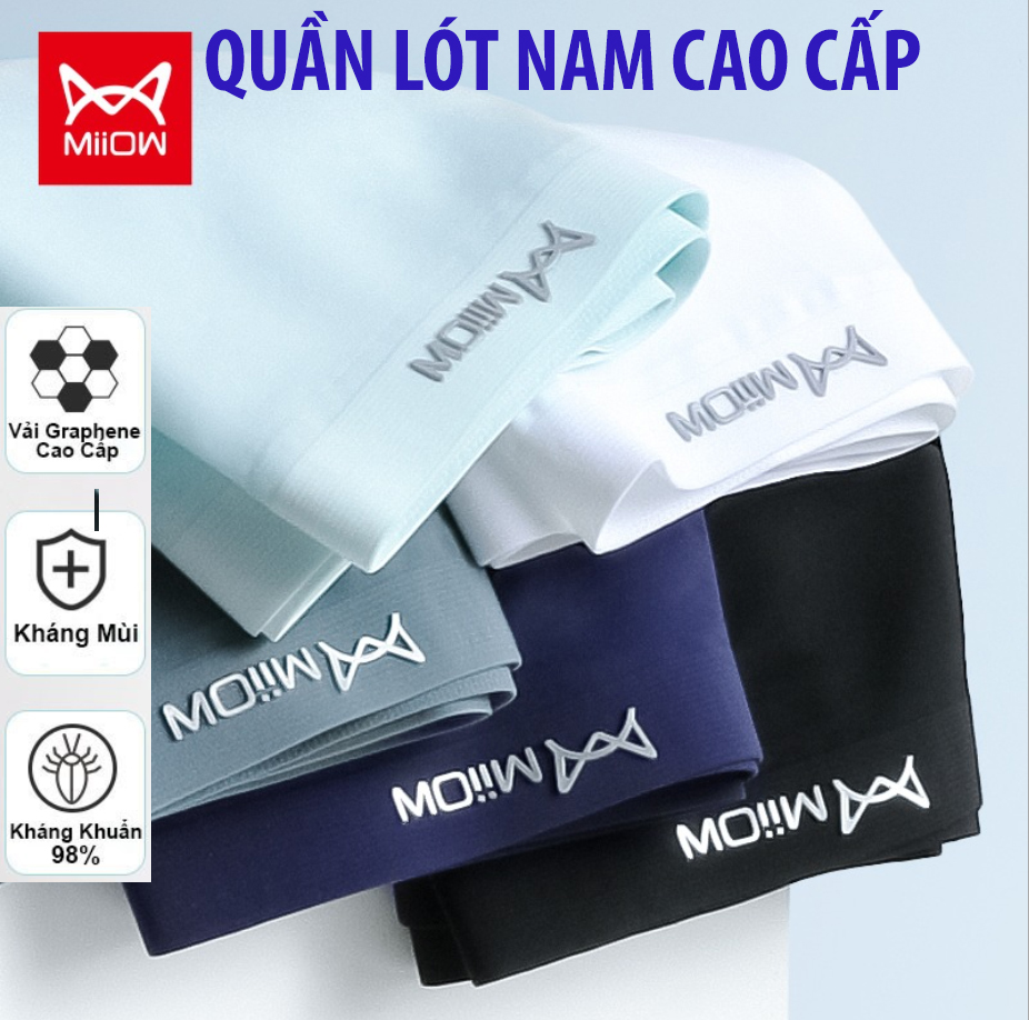 [Hoàn Tiền 15%] Combo 4 quần lót nam cao cấp, quần sịp đùi nam boxer Miiow kháng mùi kháng khuẩn chun đúc co giãn cực thoải mái.