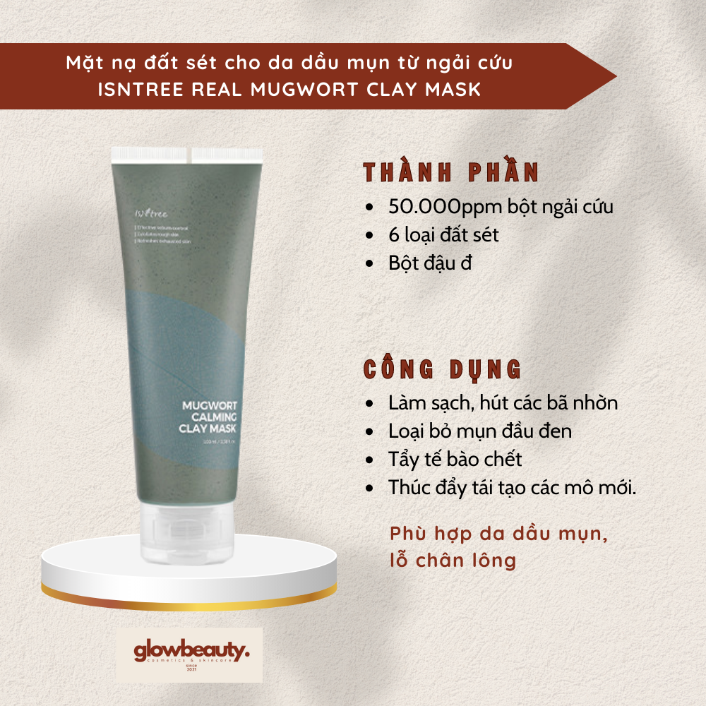 [Hàng có sẵn] Mặt nạ đất sét cho da dầu mụn từ ngải cứu Isntree Real Mugwort Clay Mask 100ml [Glow Beauty]