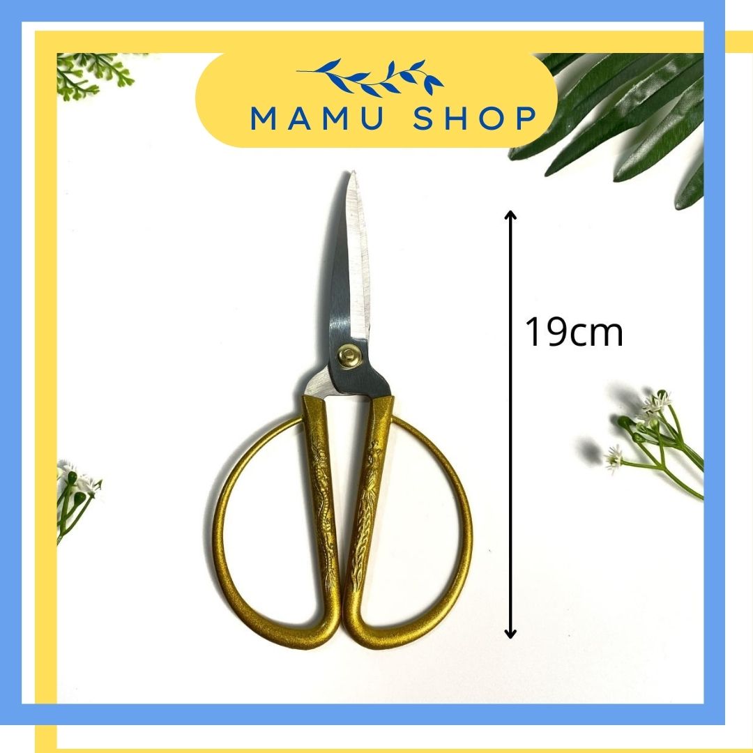 Kéo làm bếp nhà bếp kéo đa năng kéo cắt vải Mamu shop rồng vàng 19cm inox siêu sắc