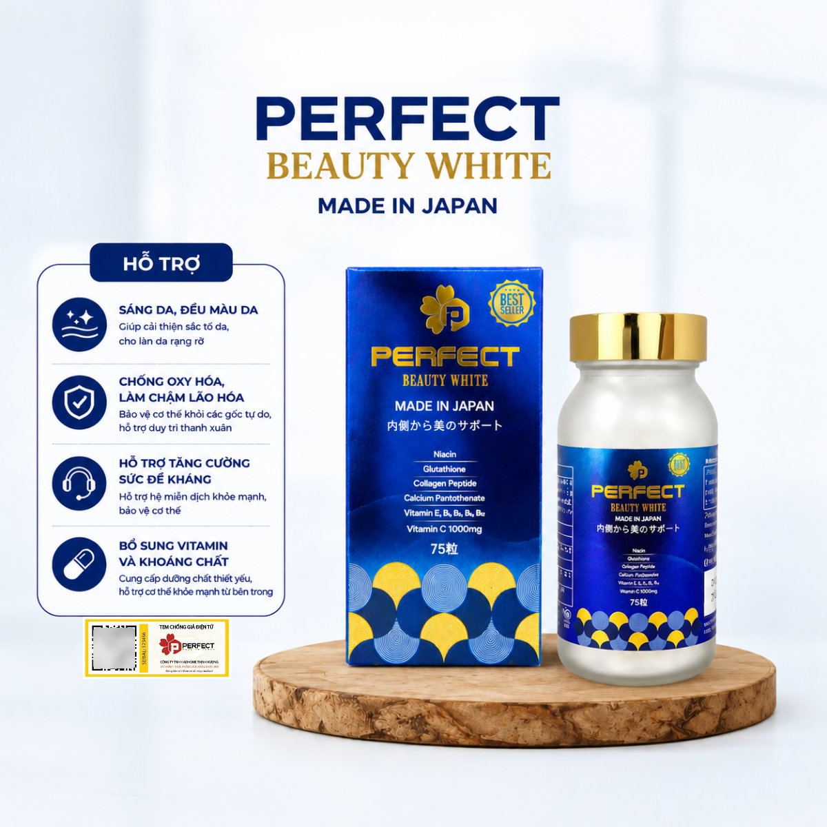 [V2] Japanese Perfect Beauty White Pills - Supplementing Vitamin C, Glutathione, Collagen Peptide - Supports Anti-Oxidation, Limits Skin Aging, Helps Brighten Skin, Reduces Dark Spots and Melasma