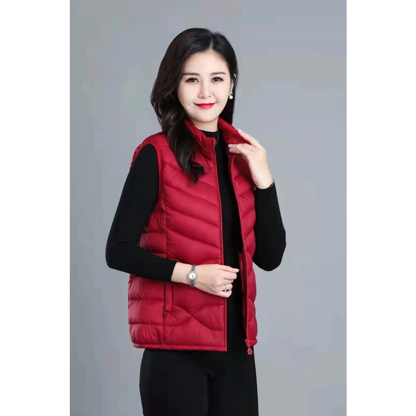 Áo phao nữ trung niên áo khoác gile nữ trung tuổi 2 lớp dày dặn túi khóa cao cấp hàng quảng châu