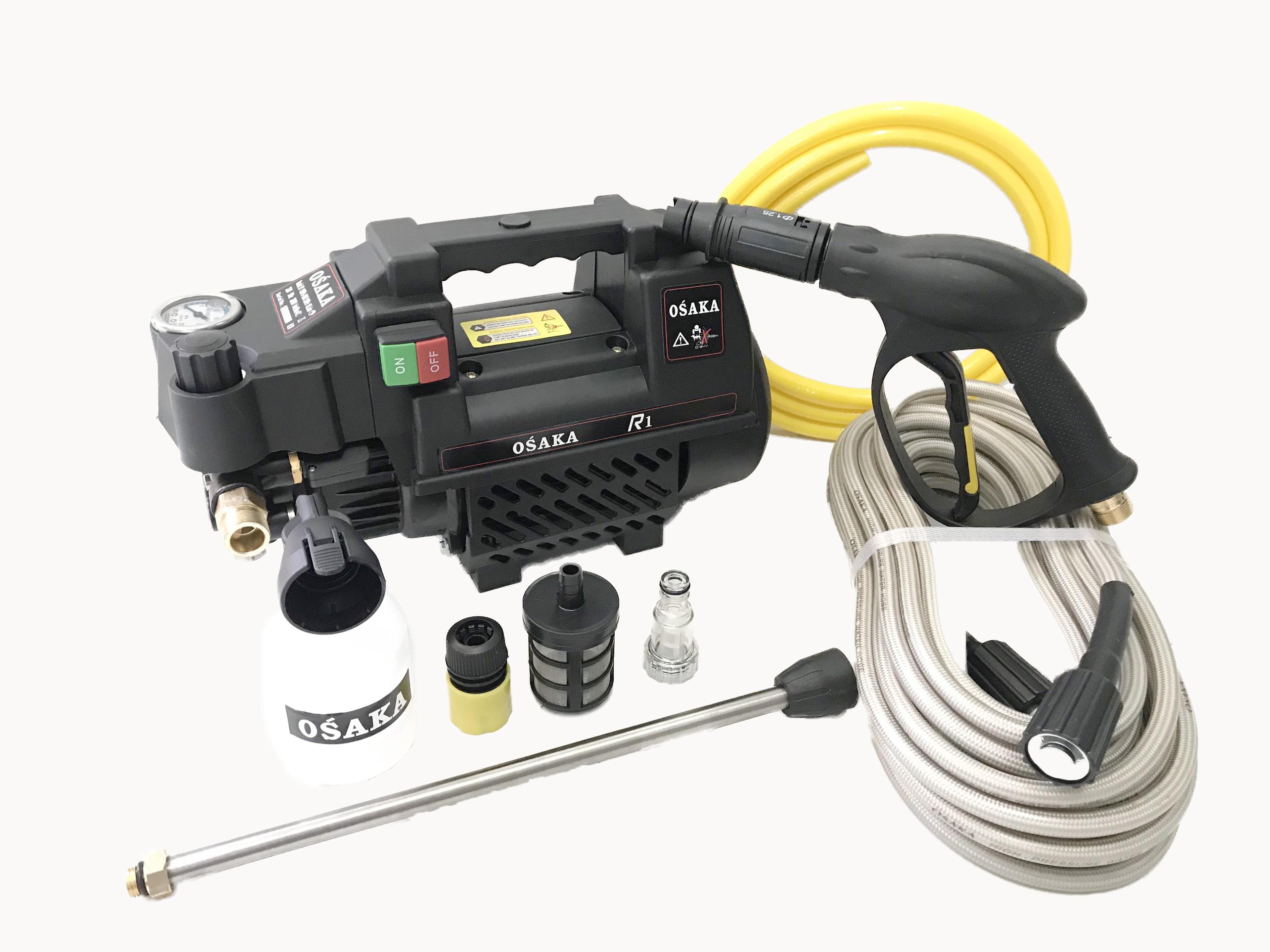 Máy rửa xe chỉnh áp osaka-r1 2800w dây 15m tặng bình xà phòng cút nối đồng thanh nối inox