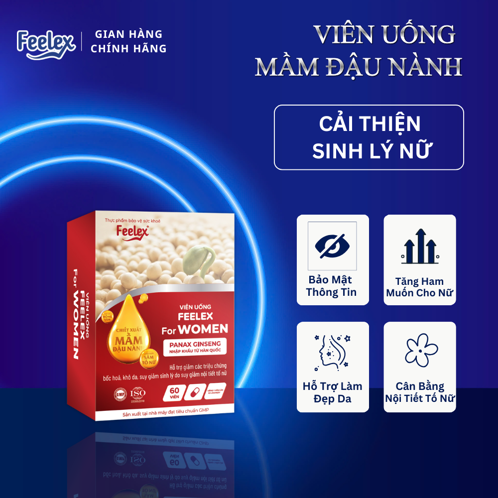  Viên uống tăng cường nội tiết tố nữ Feelex For Women hỗ trợ tăng ham muốn giảm khô hạn điều hòa kinh nguyệt tăng vòng 1 hỗ trợ làm đẹp da - Lọ 60 viên 