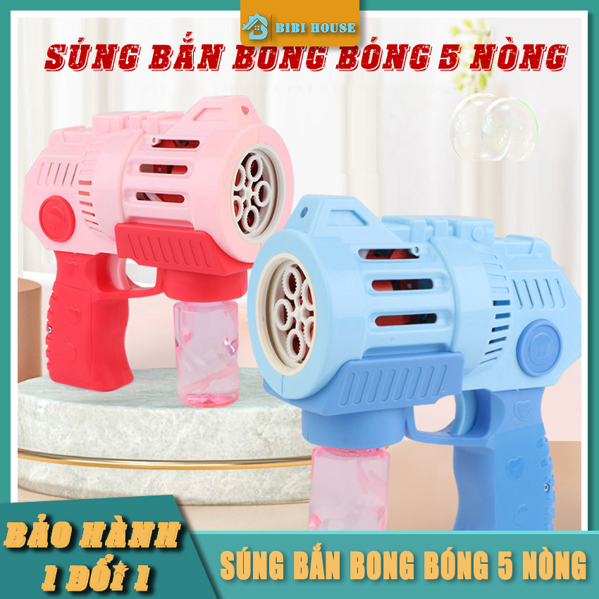 Máy Bắn Bong Bóng 5 Nòng BIBI HOUSE - Súng Bắn Đồ Chơi Trẻ Em An Toàn, Thân Thiện - Tặng Kèm Pin AA