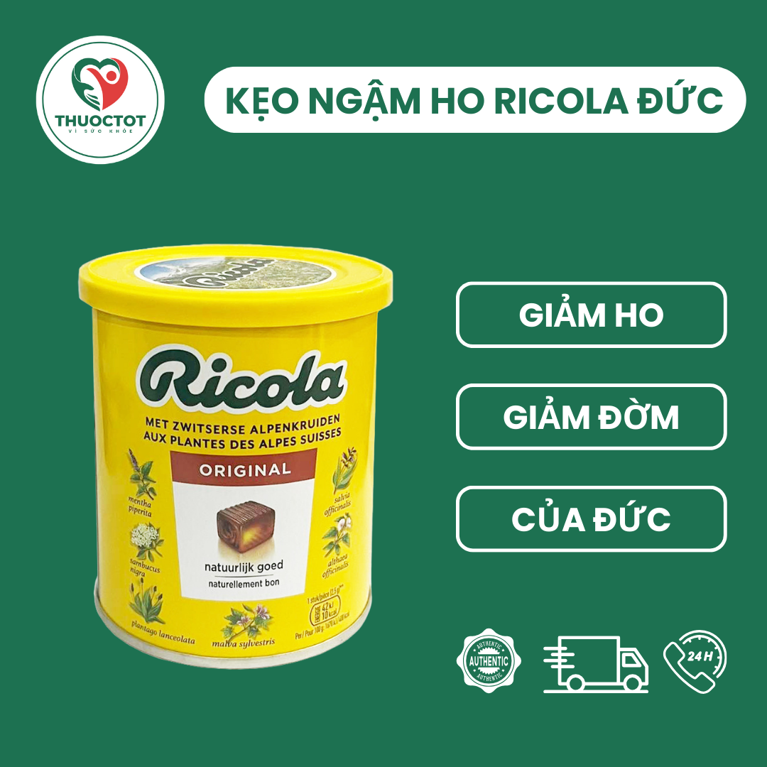 Kẹo ngậm ho Ricola Original Đức hộp 180 giảm ho - tiêu đờm, Kẹo thảo dược Ricola