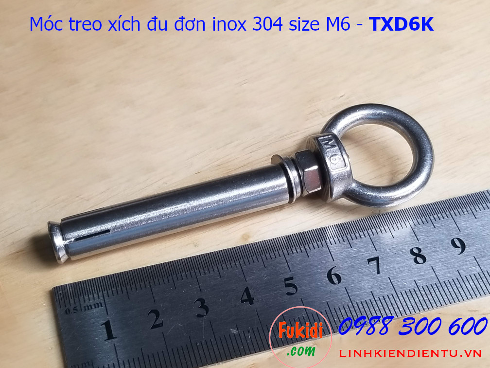 Móc treo xích đu, treo ghế đu, treo võng inox 304, bộ gồm khoen tròn M8 và tắc kê nở inox 304 dài 70mm - TXD6K, TXD8K