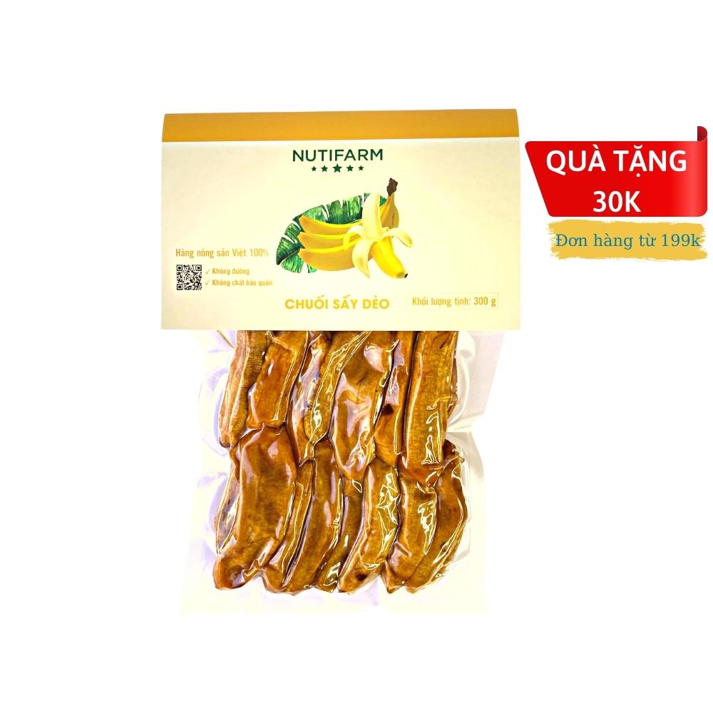 Chuối sấy dẻo NutiFarm 300gr, chuối sấy nguyên trái không đường đặc sản đà lạt