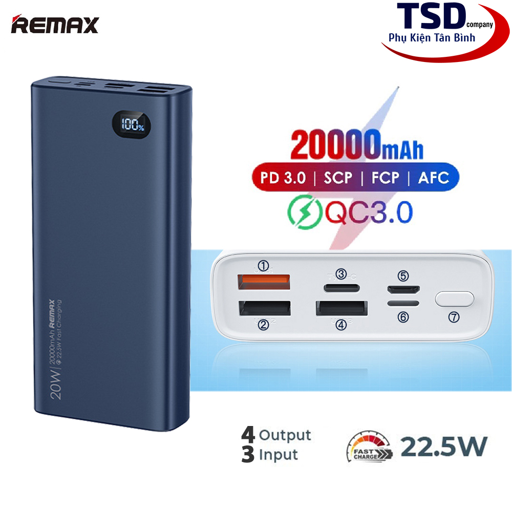 Pin dự phòng remax rpp-292 20000mah 22.5w chính hãng