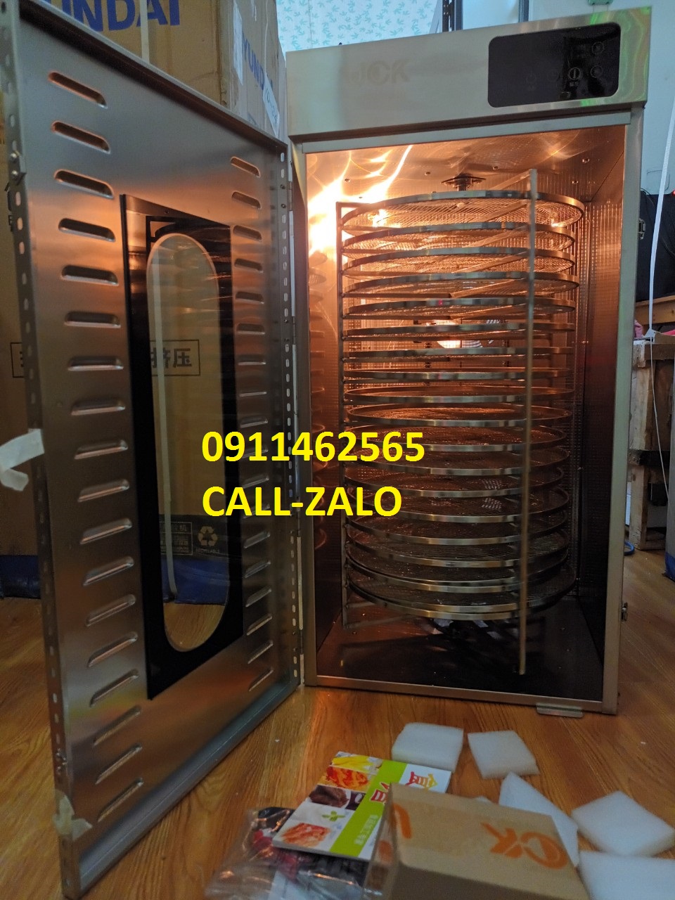 Máy sấy thực phẩm 16 khay tròn -tự động đảo khay - Máy sấy thực phẩm công nghiệp- 100% inox-Hàng cao cấp tiêu chuẩn Châu Âu-Bảo hành 1 năm