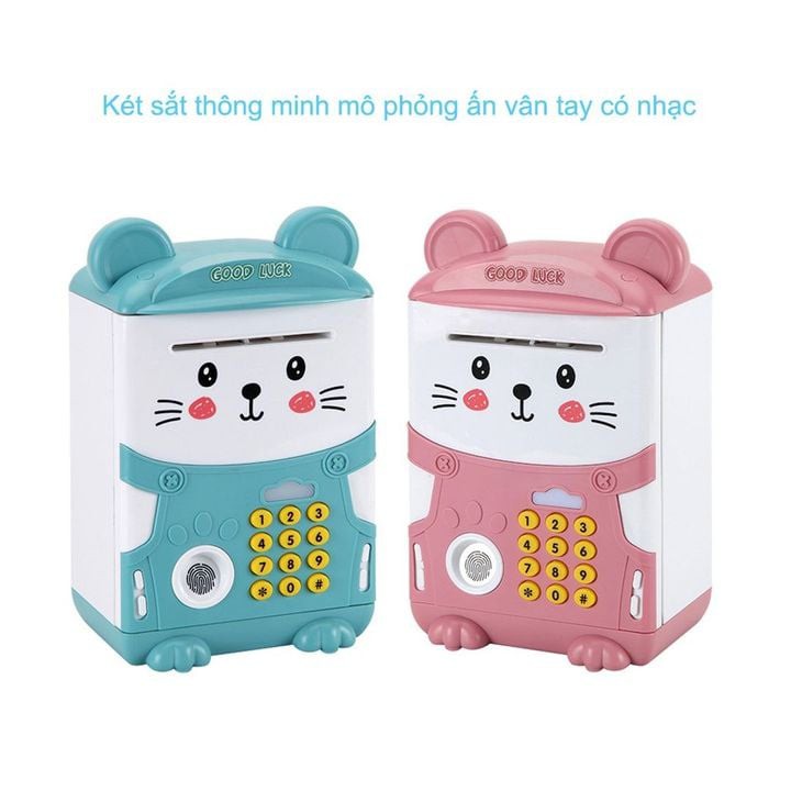 Két sắt mini dấu vân tay hình mèo loại lớn cho bé, Ngân hàng đồ chơi cho bé