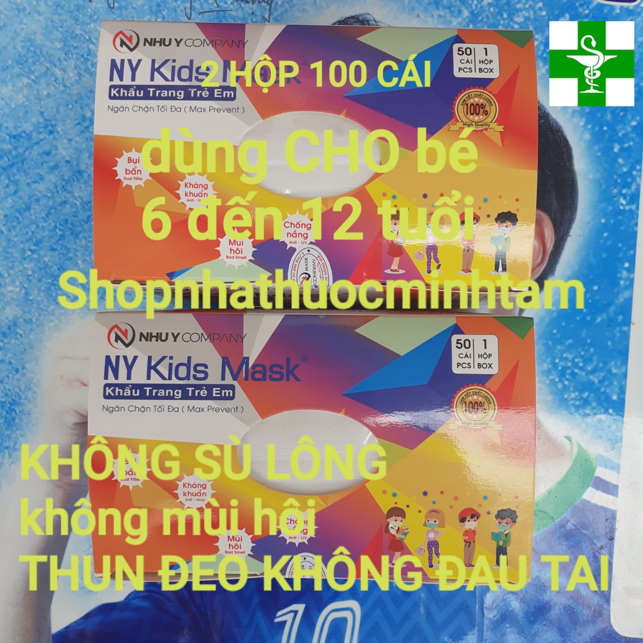 Khẩu trang y tế như ý 6 đến 12 tuổi 2 hộp 100 cái trắng