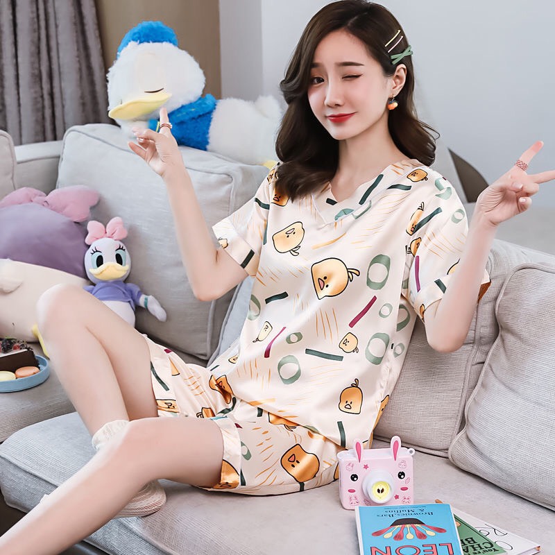 Bộ mặc nhà/đồ ngủ/pyjama lụa đùi