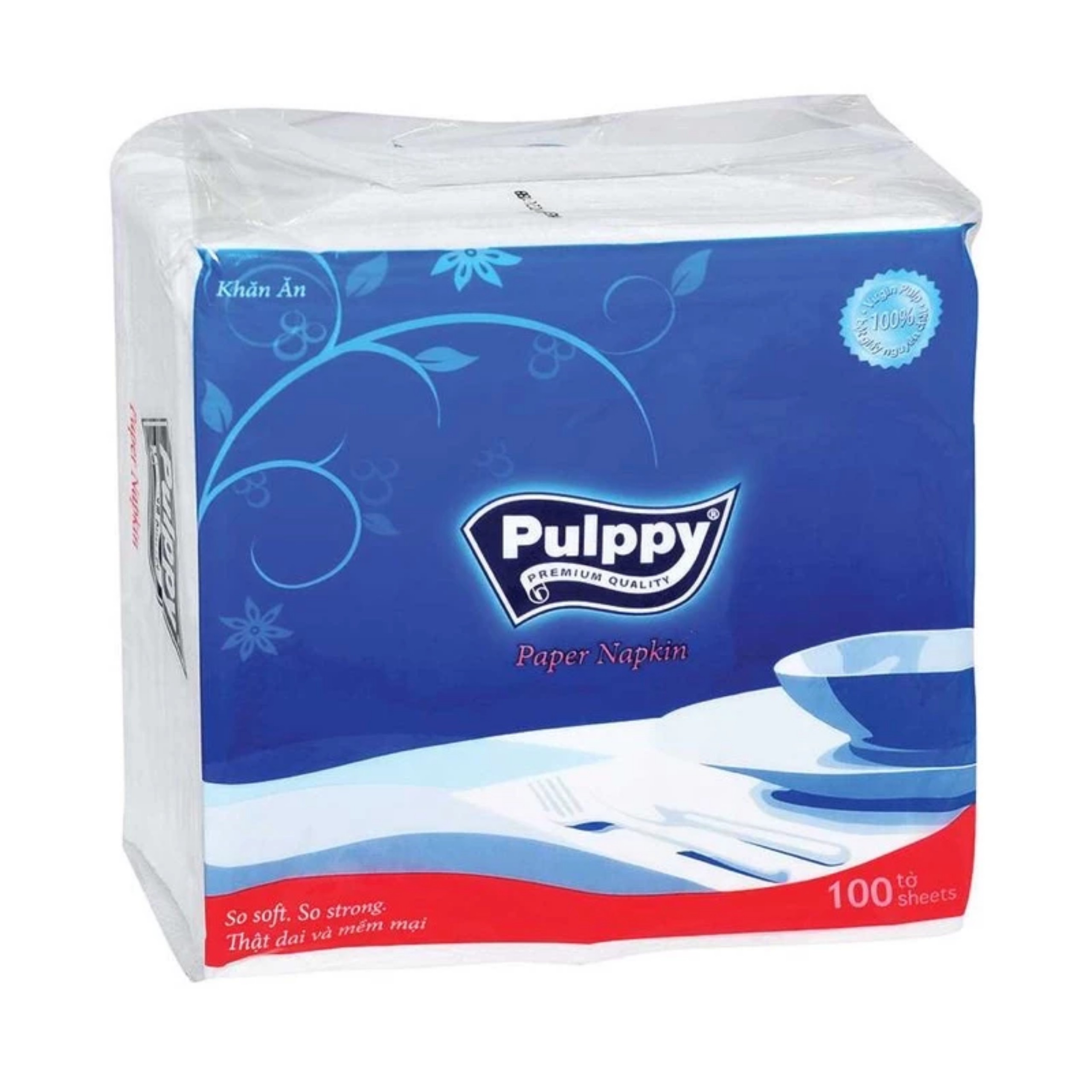 Lốc 5 gói khăn giấy vuông Pulppy 100 tờ khổ lớn 33*33cm, giấy dai mịn, khổ giấy lớn dễ dàng lau chùi