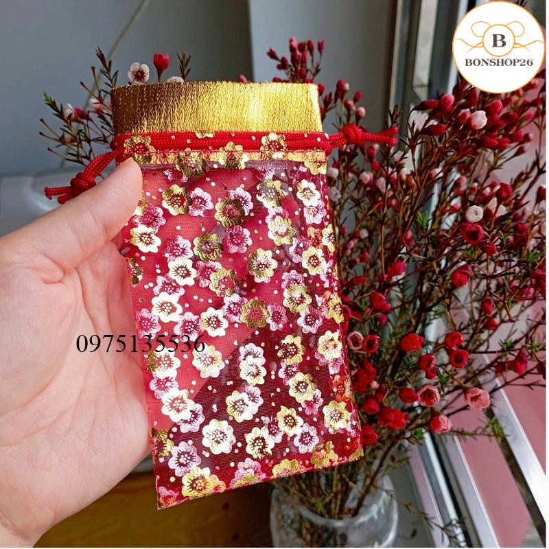 Túi muối lộc, túi vải dây rút, vỏ túi thơm đựng hạt cafe treo xe, muối gạo tết, vòng dâu