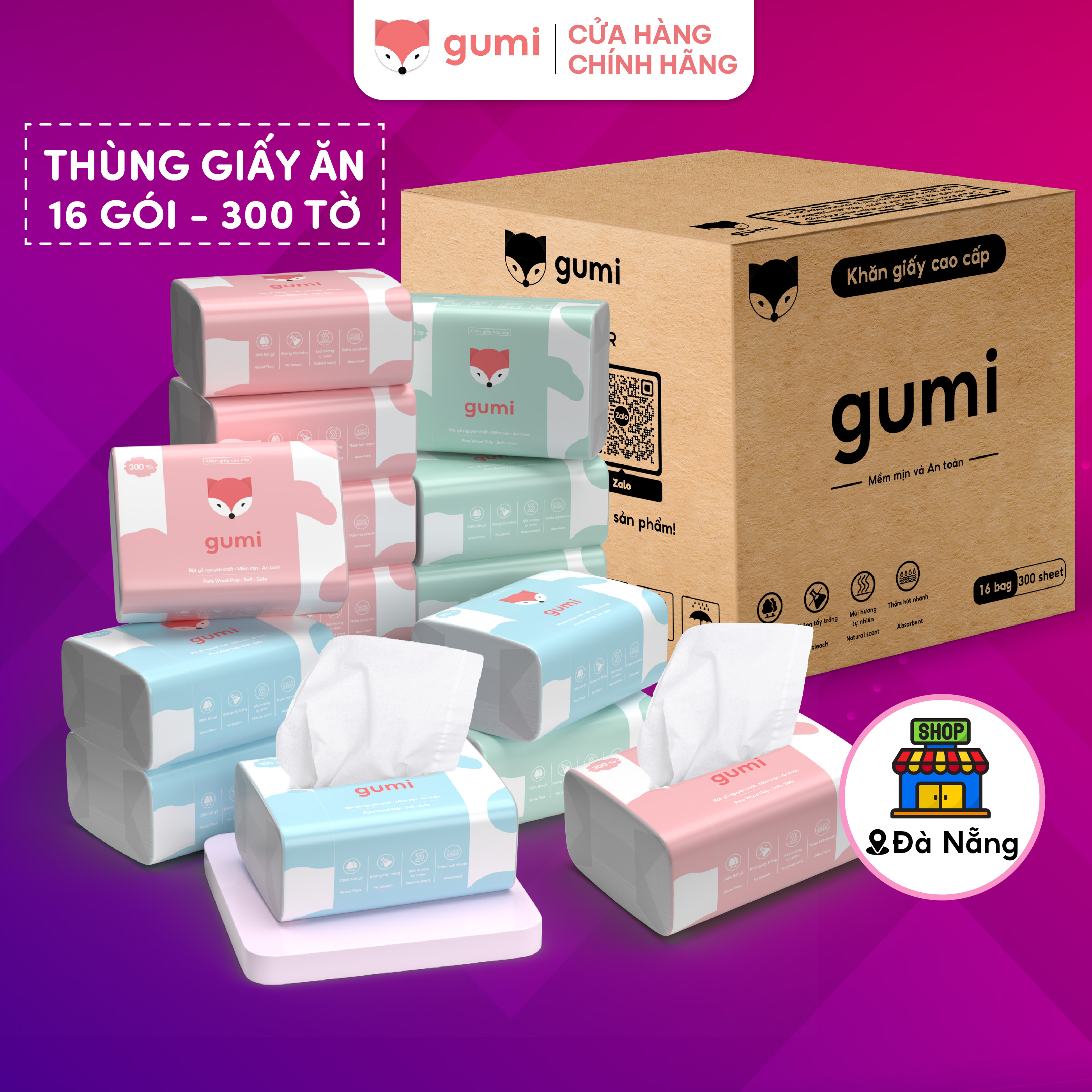 Khăn giấy ăn Gumi thùng 16 gói cao cấp tiện lợi