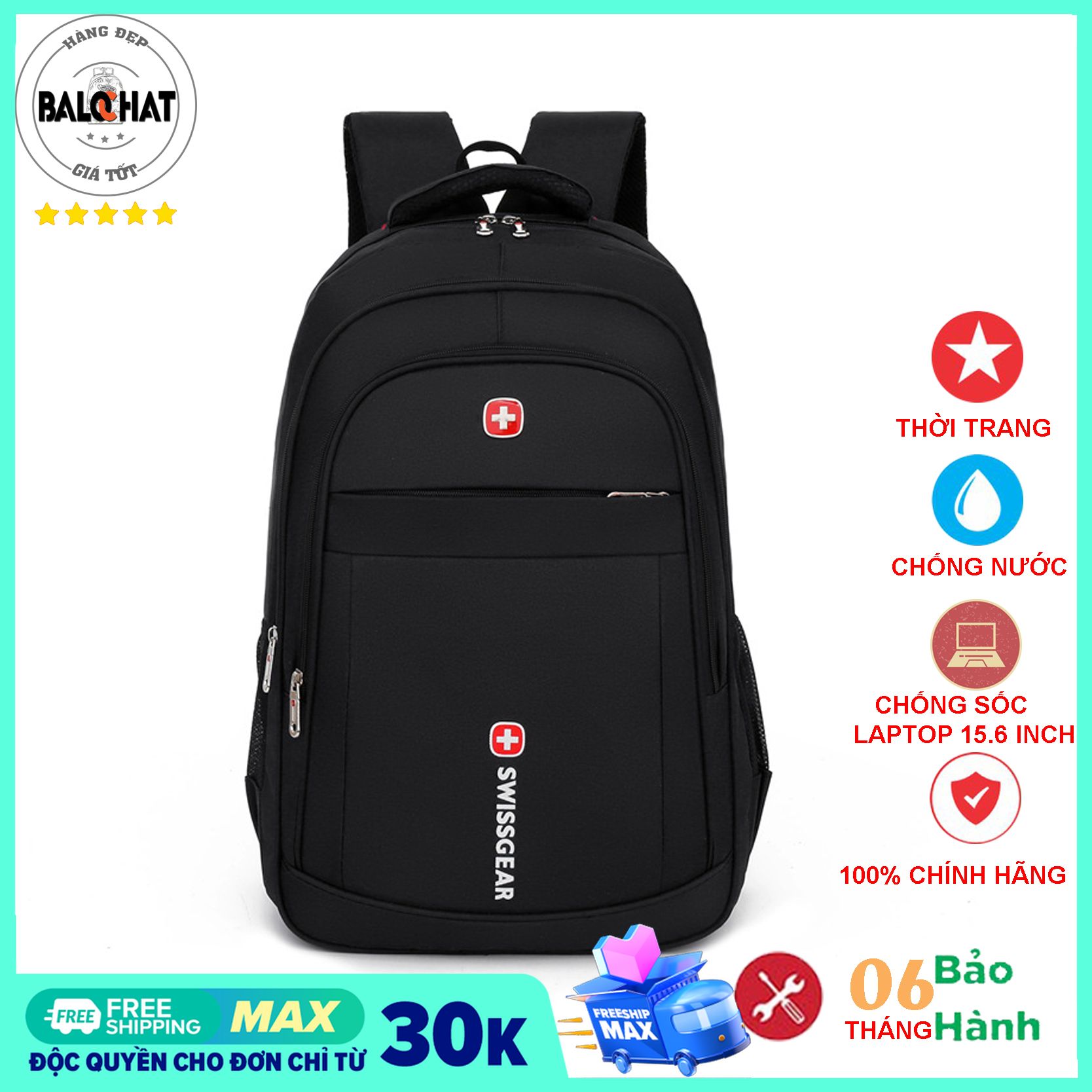 Balo du lịch cao cấp SWISSGEAR đựng laptop 16 inch, vải polyester chống nước